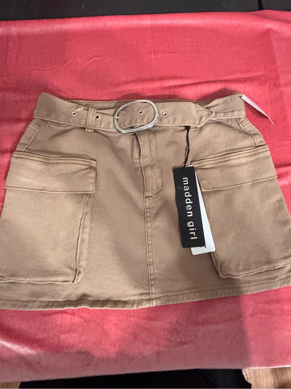 Madden Girl Tan Cargo Mini Skirt with Belt
